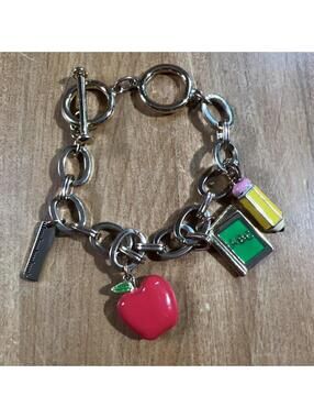Gold Tone Chunky Teacher Theme Charm Bracelet